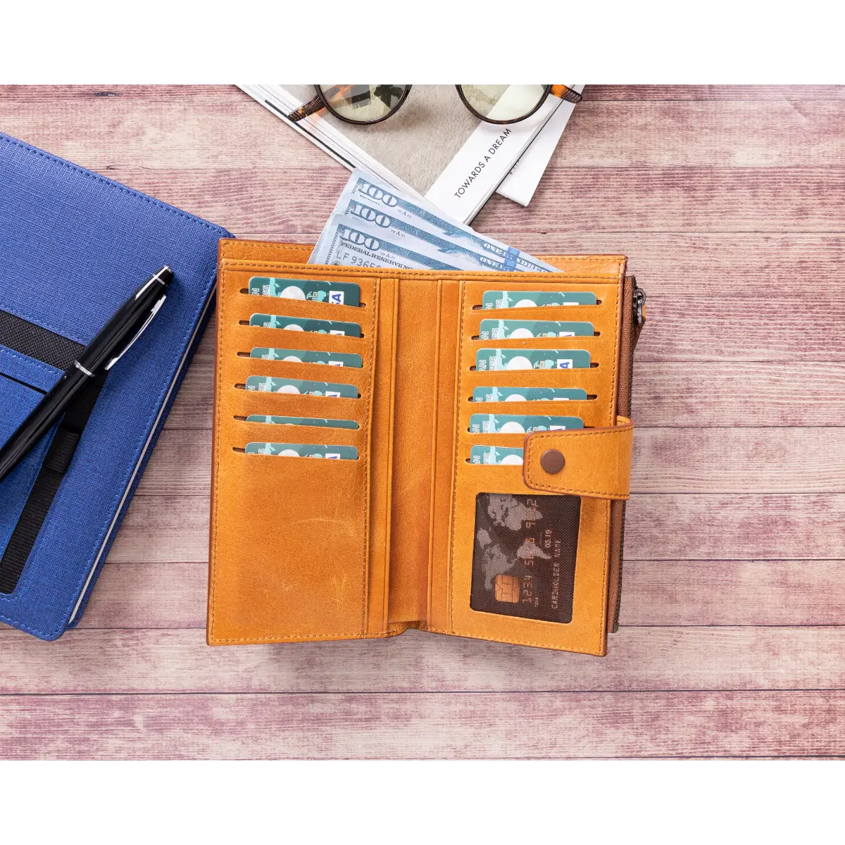 Women's Zipper Wallet-Camel Brown (Lozan)