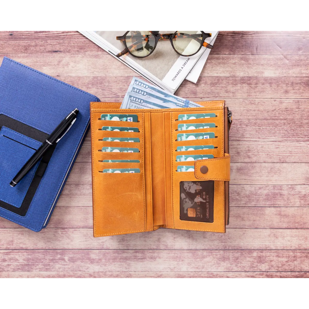 Women's Zipper Wallet-Camel Brown (Lozan)