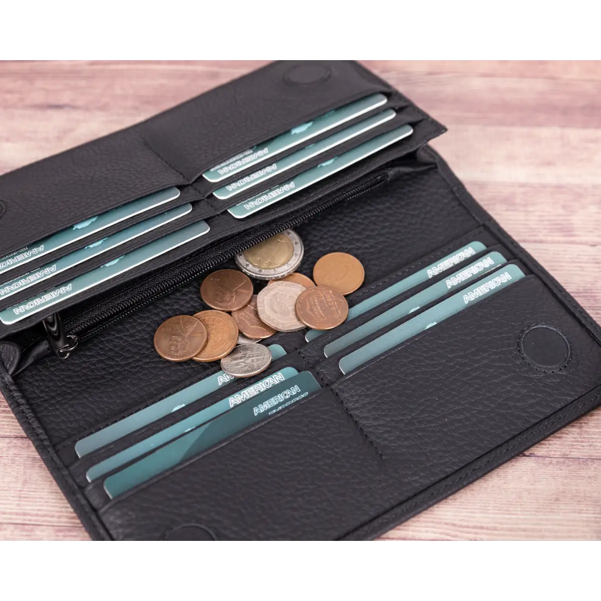 Women's Bifold Leather Wallet-Black (Basel)