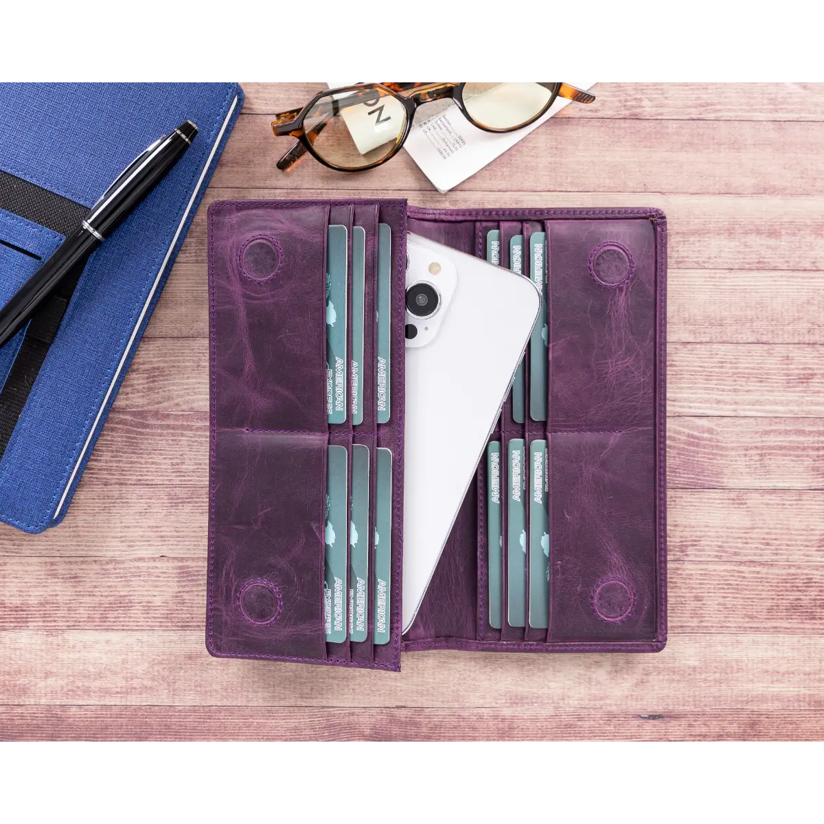 Women's Bifold Leather Wallet-Purple (Basel)