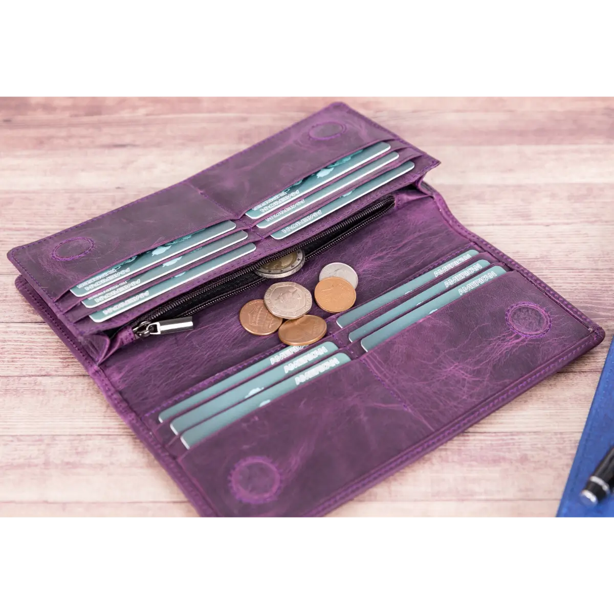 Women's Bifold Leather Wallet-Purple (Basel)
