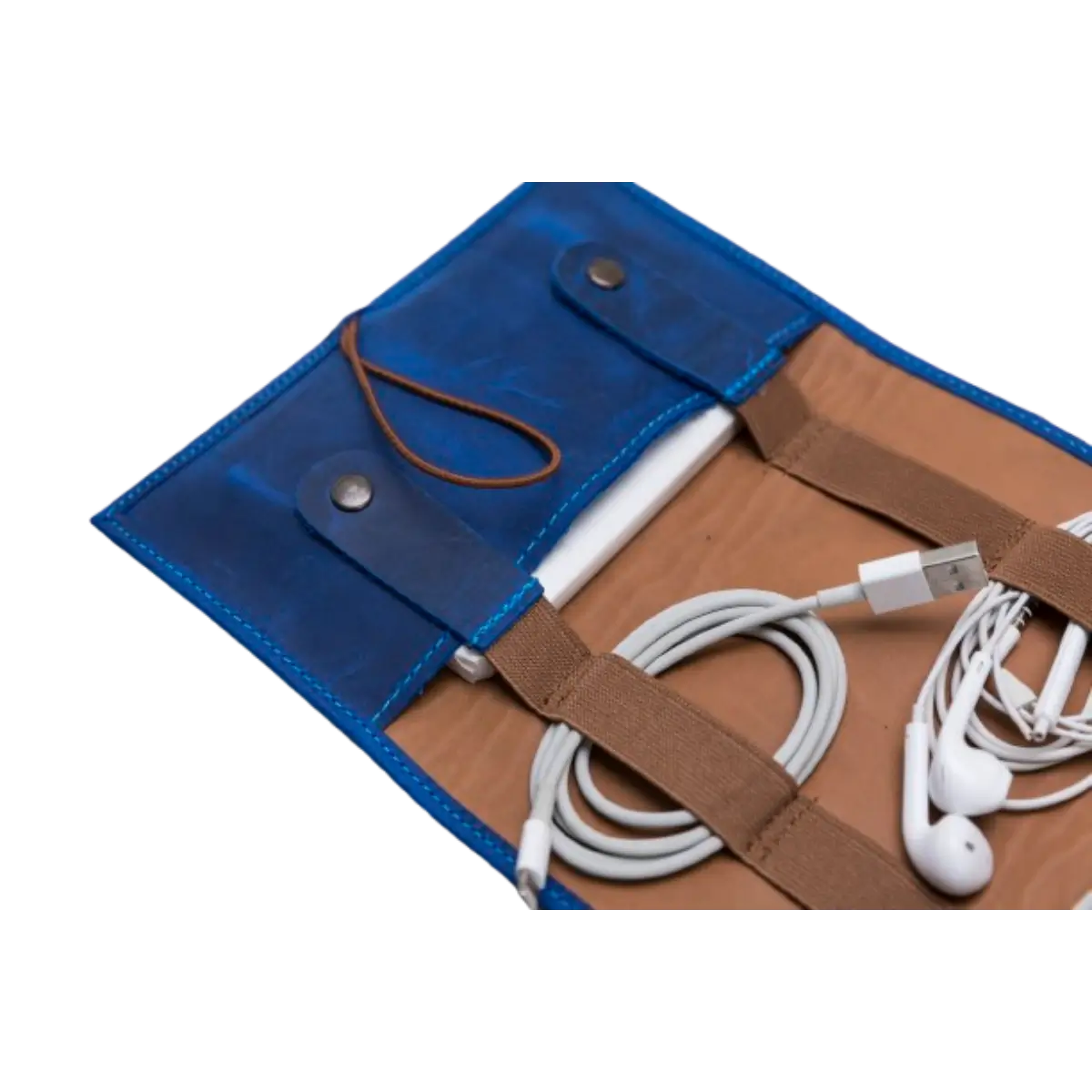 Blue Leather Cable Organizer