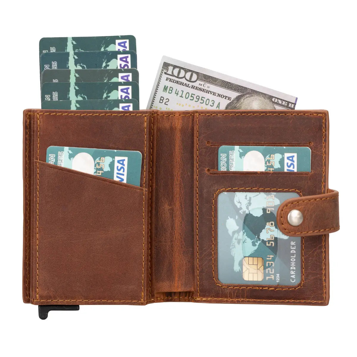 Palermo Leather Mechanical Card Holder-Distressed Brown