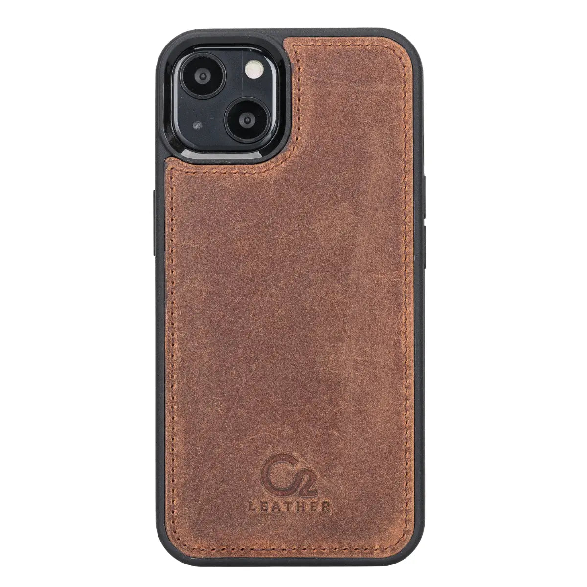 Distressed Brown Leather Snap On Cover Case for iPhone 13 (6.1")