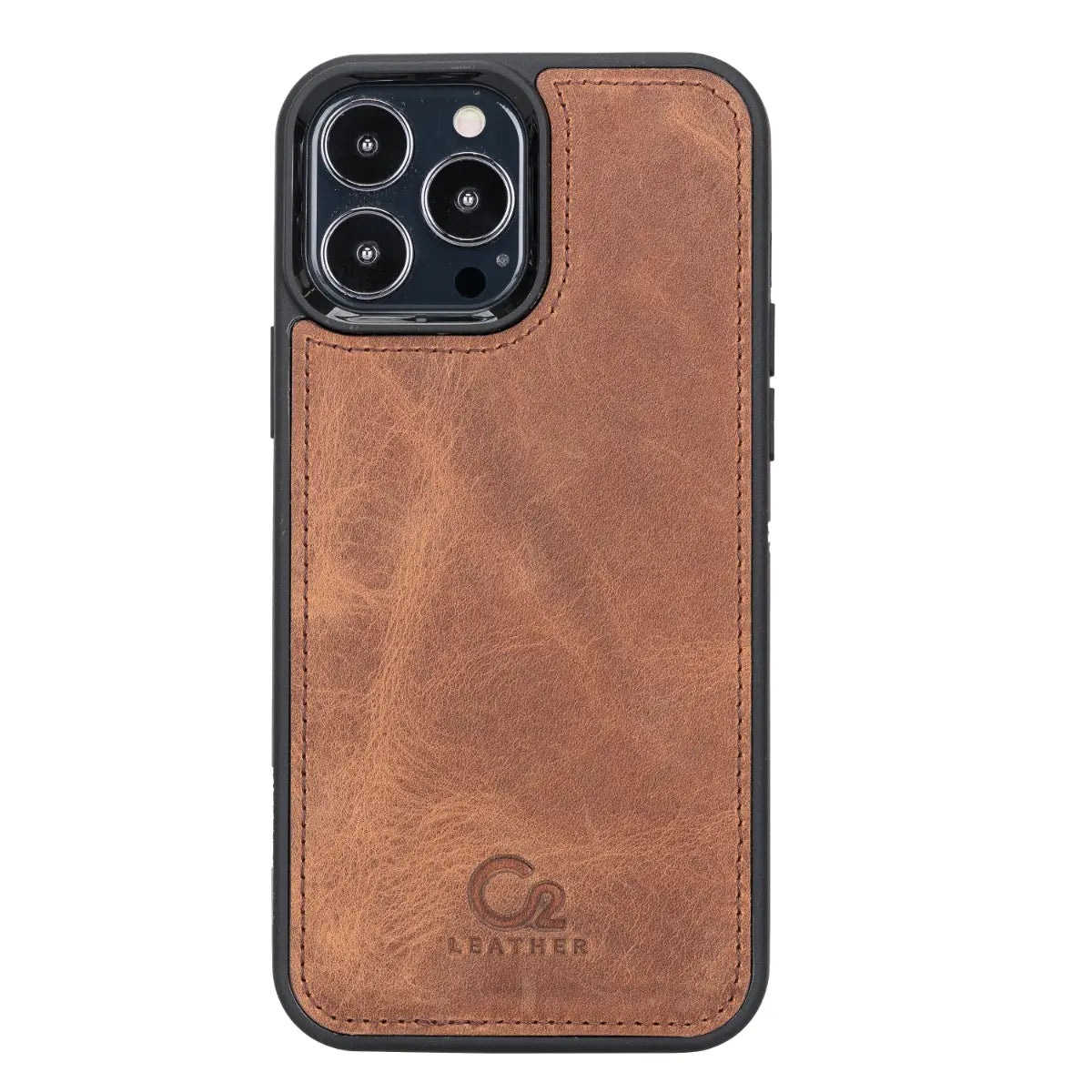 Distressed Brown Leather Snap On Cover Case for iPhone 13 Pro Max (6.7")