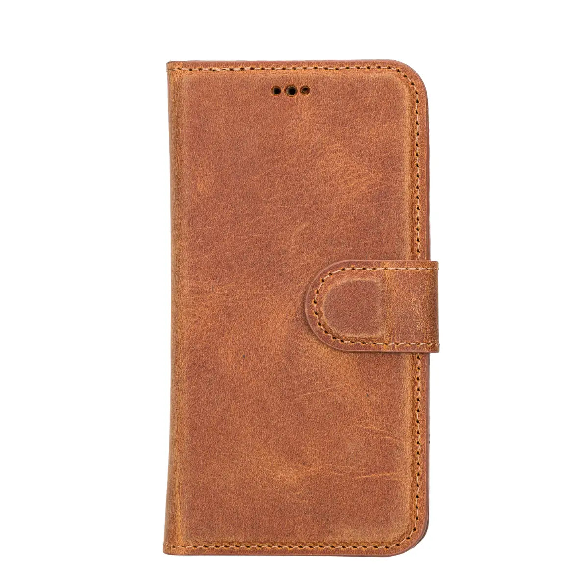 Camel Brown Leather Wallet Case for iPhone 13 Mini