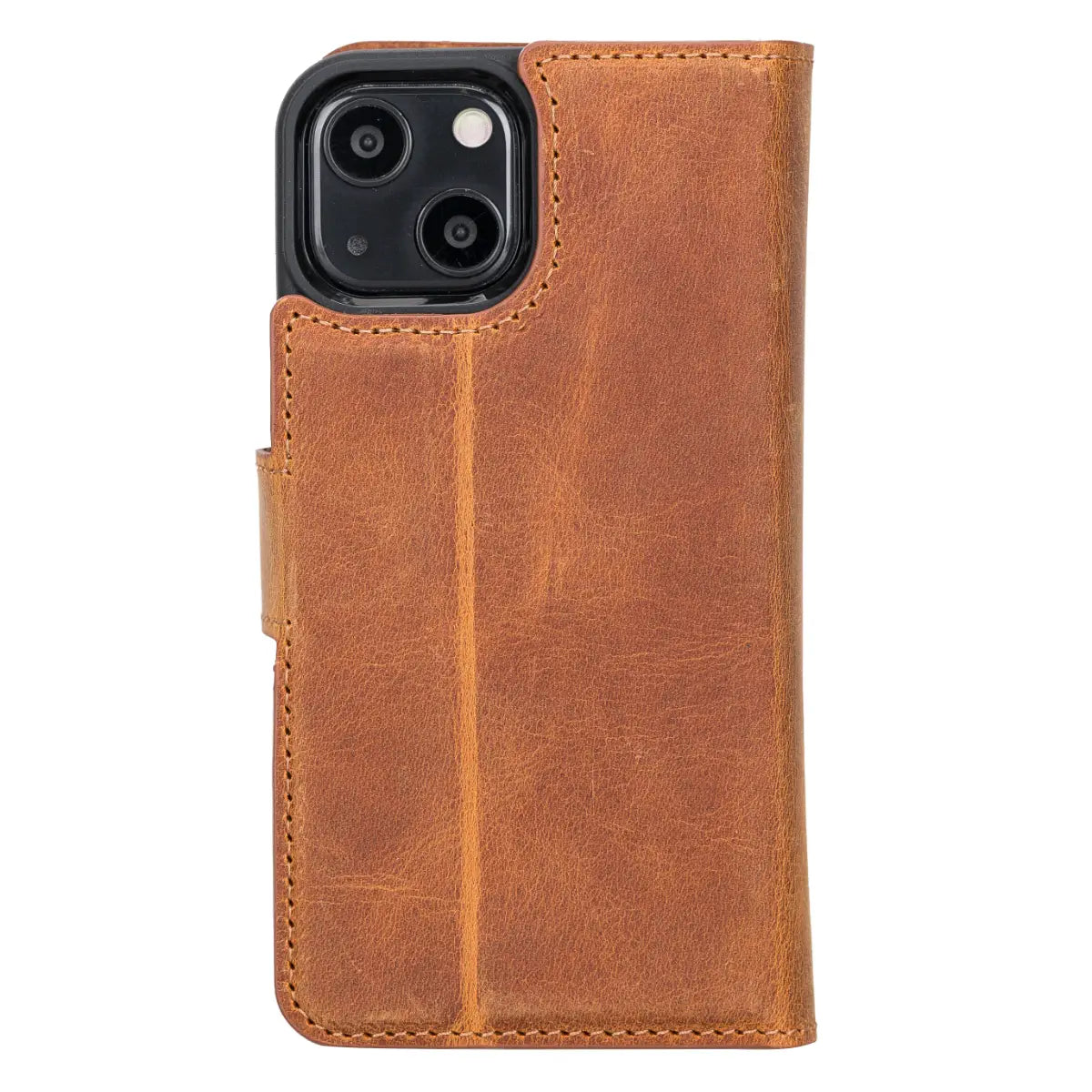 Camel Brown Leather Wallet Case for iPhone 13 Mini