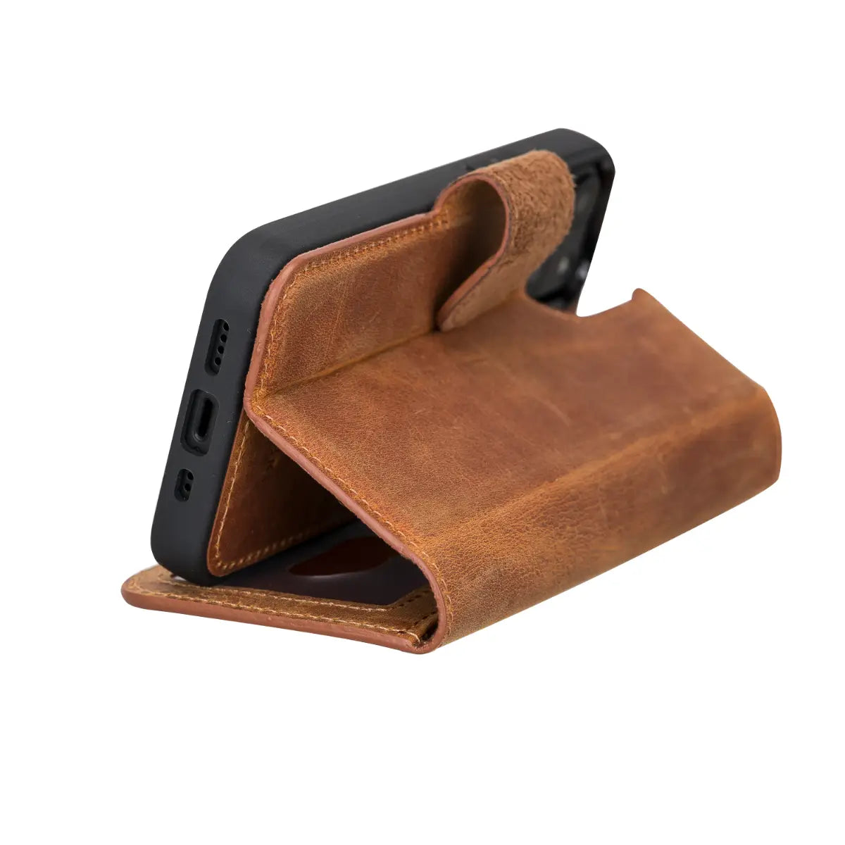 Camel Brown Leather Wallet Case for iPhone 13 Mini