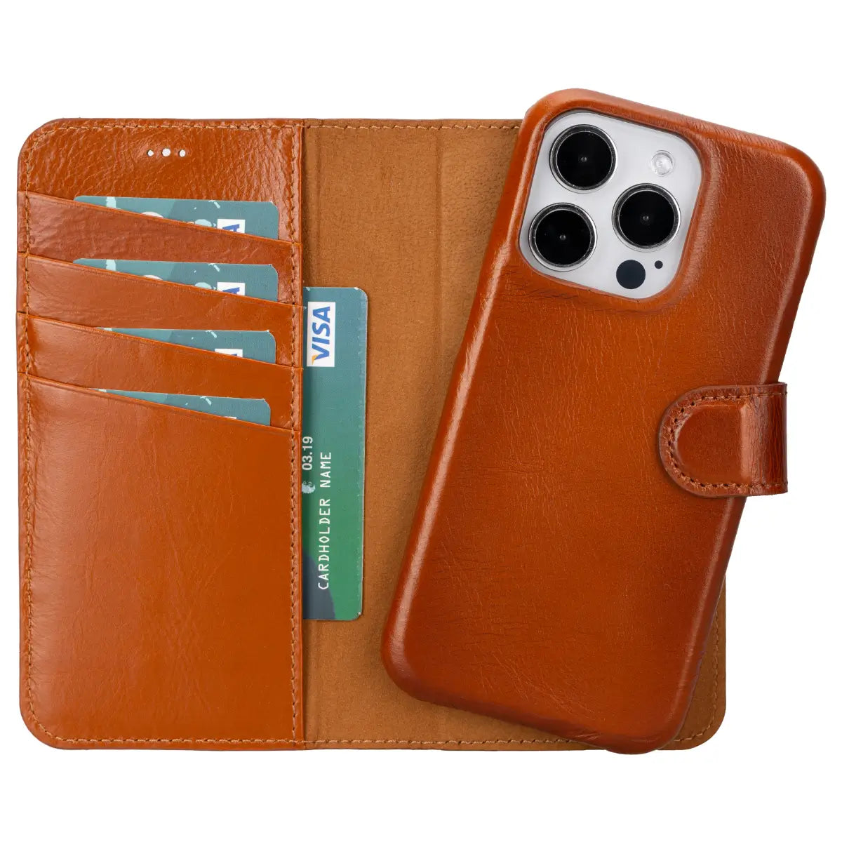 Burnished Tan Leather Prestige Wallet Case for iPhone 15 Pro