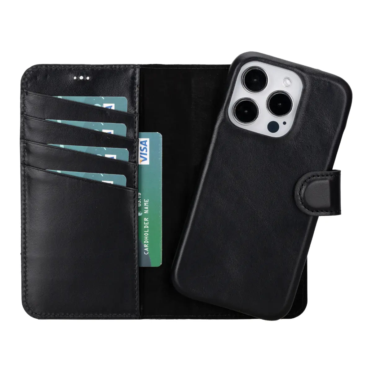 Black Leather Prestige Wallet Case for iPhone 15 Pro