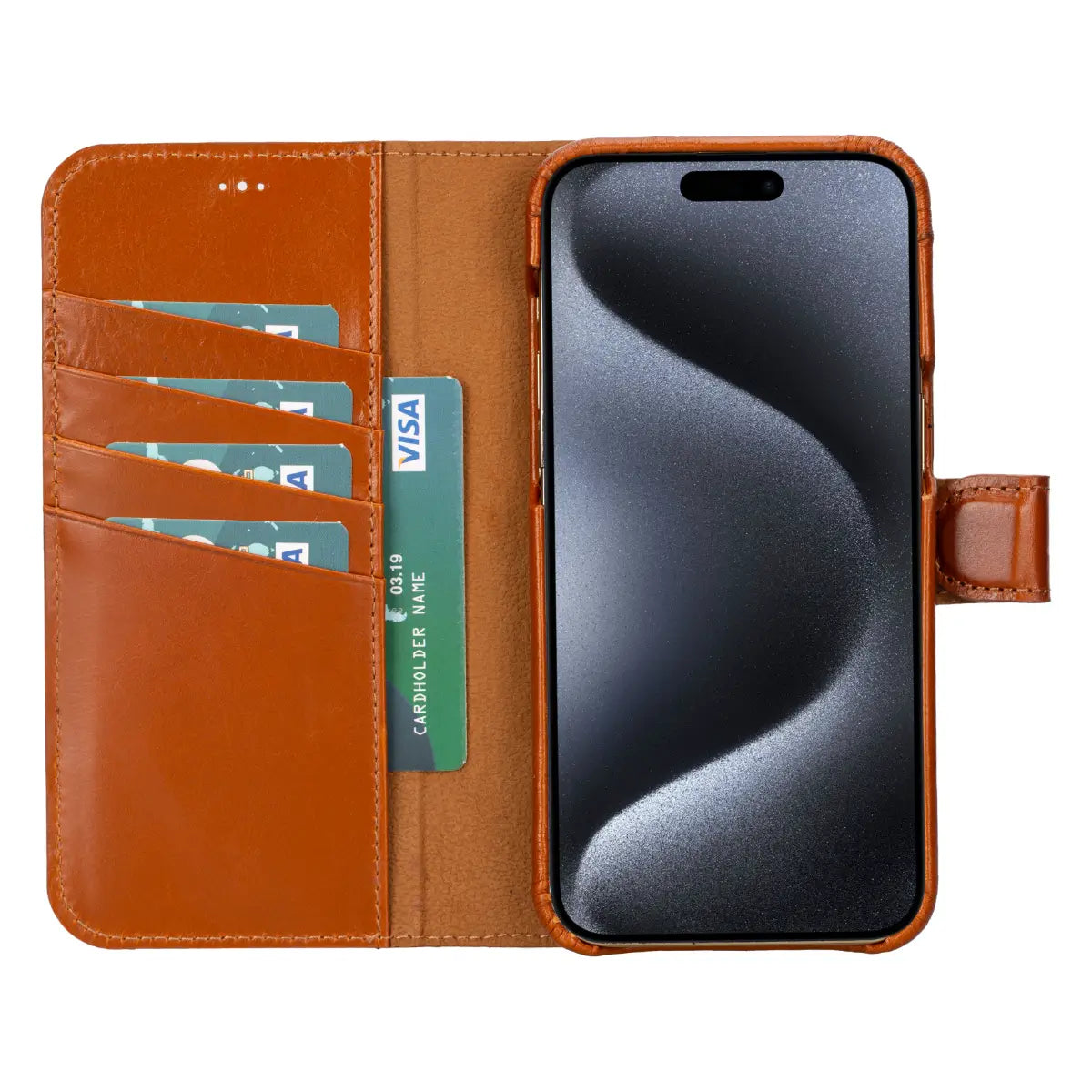 Burnished Tan Leather Prestige Wallet Case for iPhone 15 Pro Max