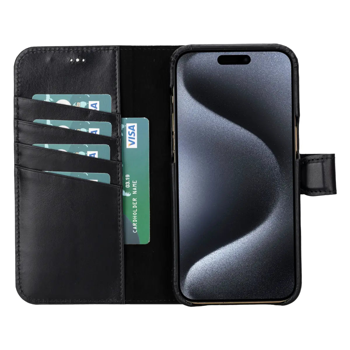 Black Leather Prestige Wallet Case for iPhone 15 Pro Max