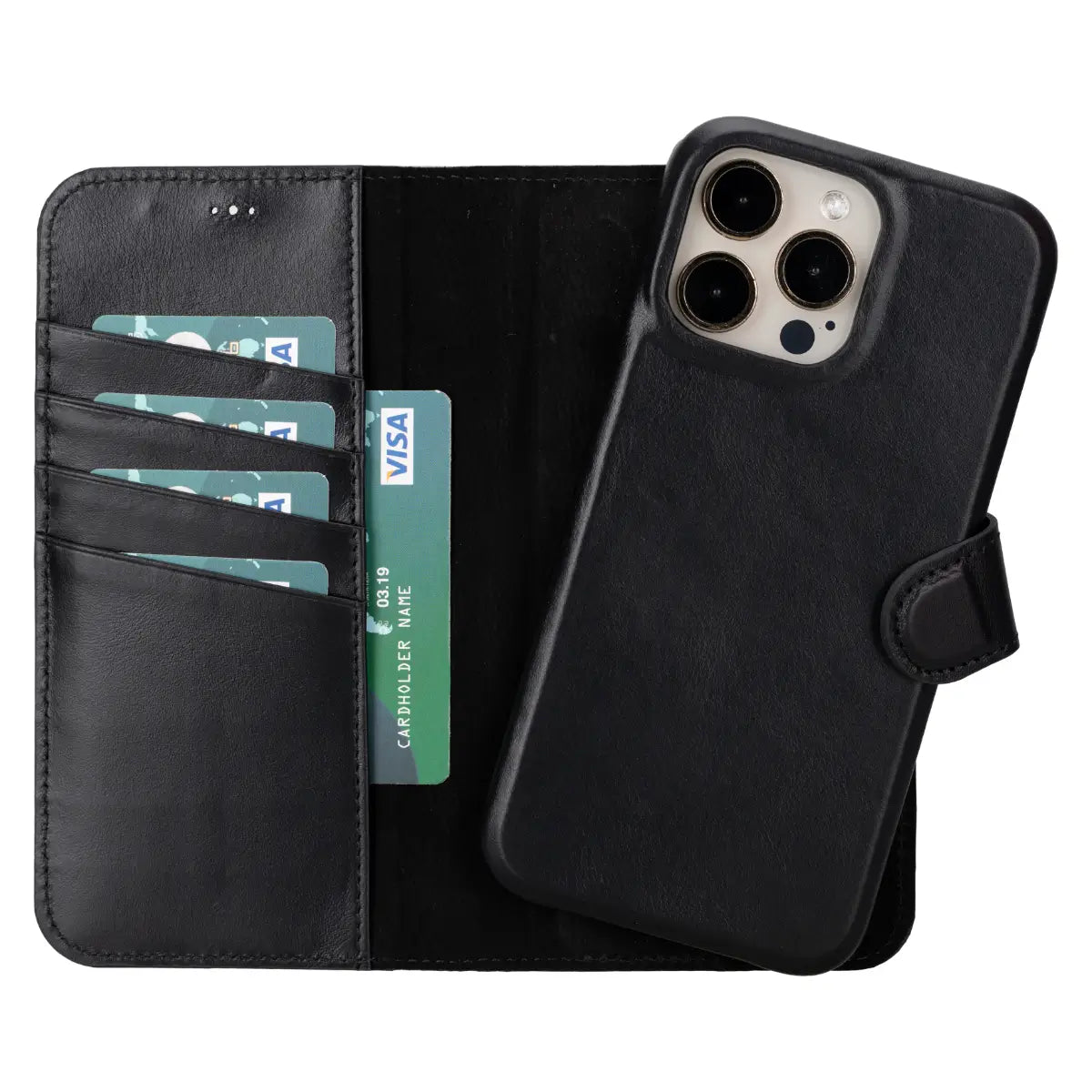 Black Leather Prestige Wallet Case for iPhone 15 Pro Max