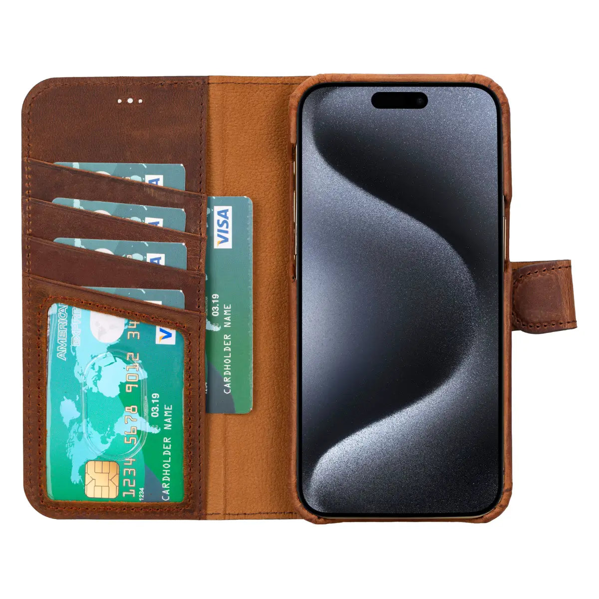 Distressed Brown Leather Prestige Wallet Case for iPhone 15 Pro Max
