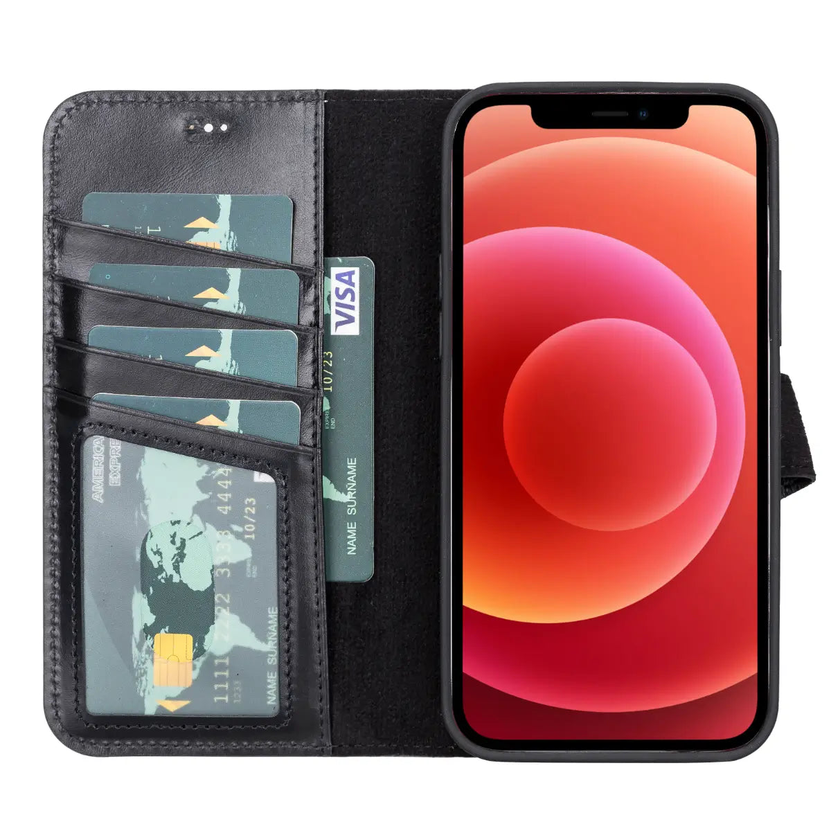 Black Leather Magnetic Wallet for iPhone 13 Pro MAX