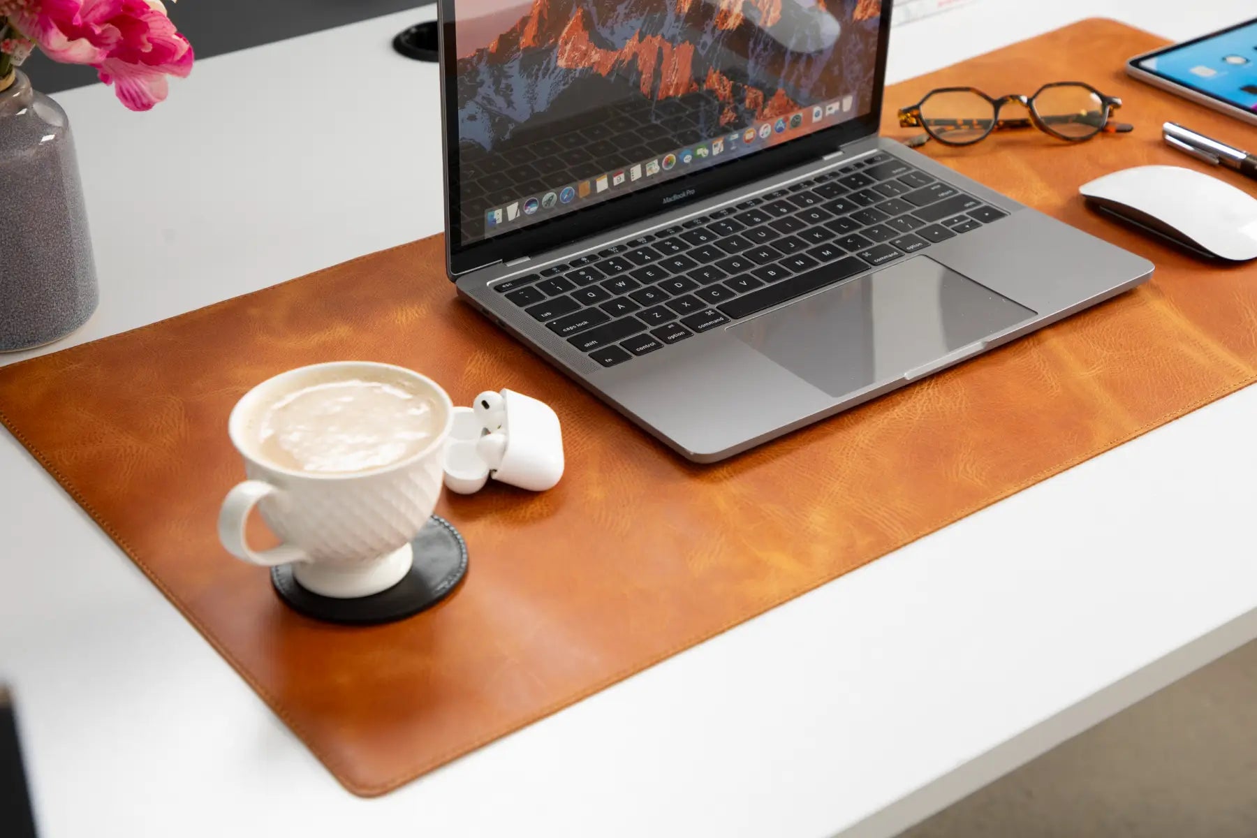 Camel Brown Leather Desk Mat-Medium Size