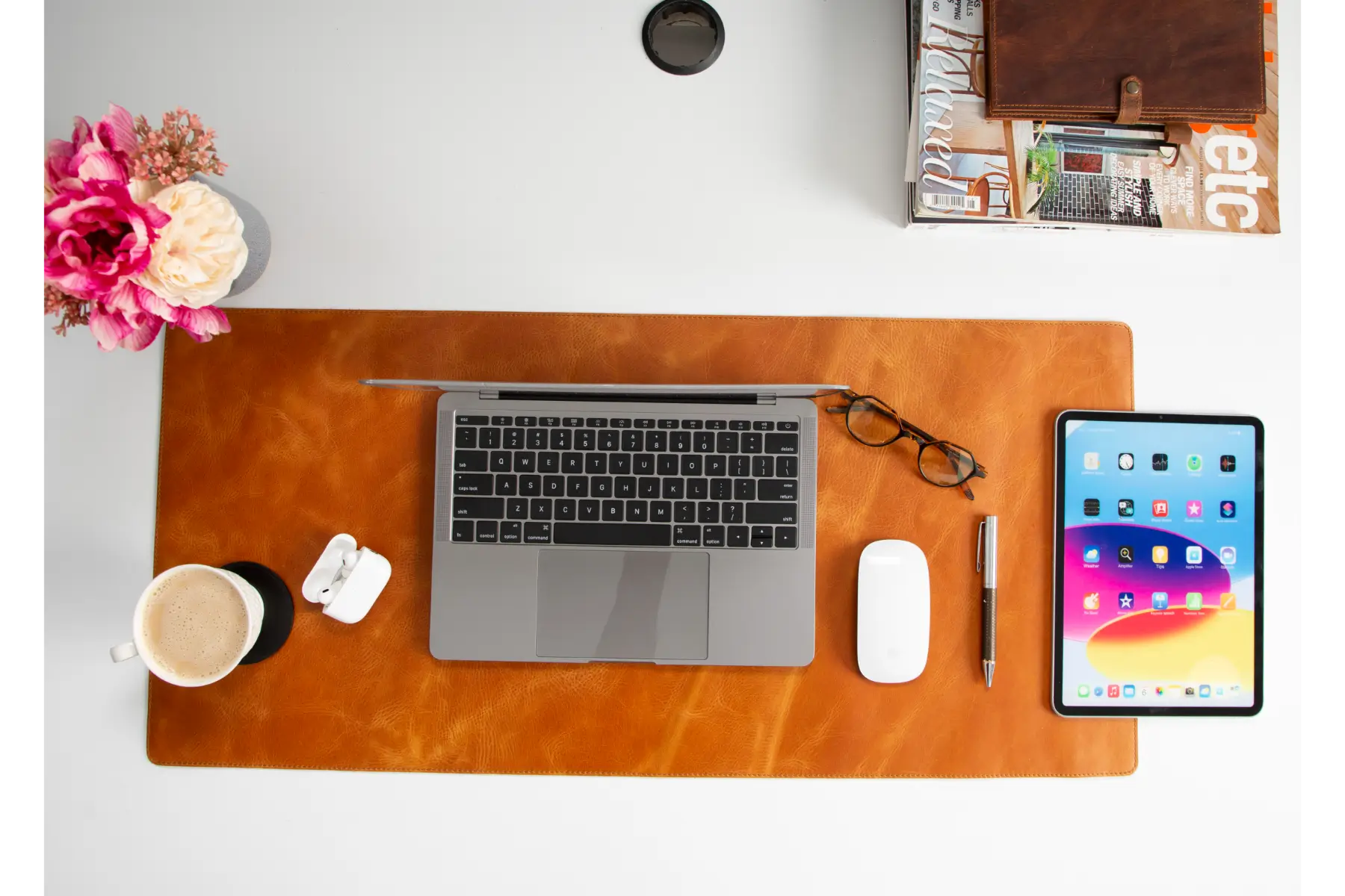 Camel Brown Leather Desk Mat-Medium Size