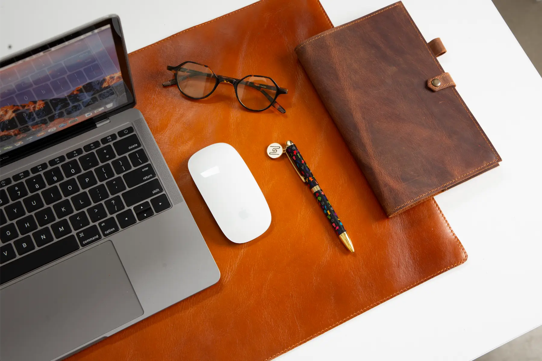 Burnished Tan Leather Desk Mat-Medium Size