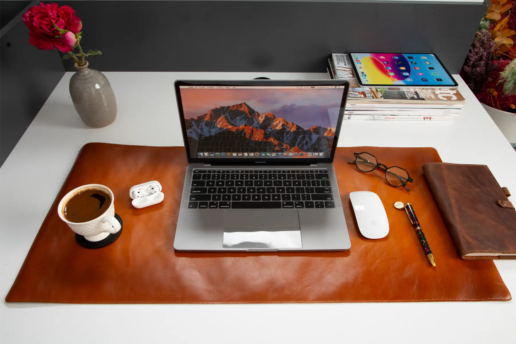 Burnished Tan Leather Desk Mat-Medium Size