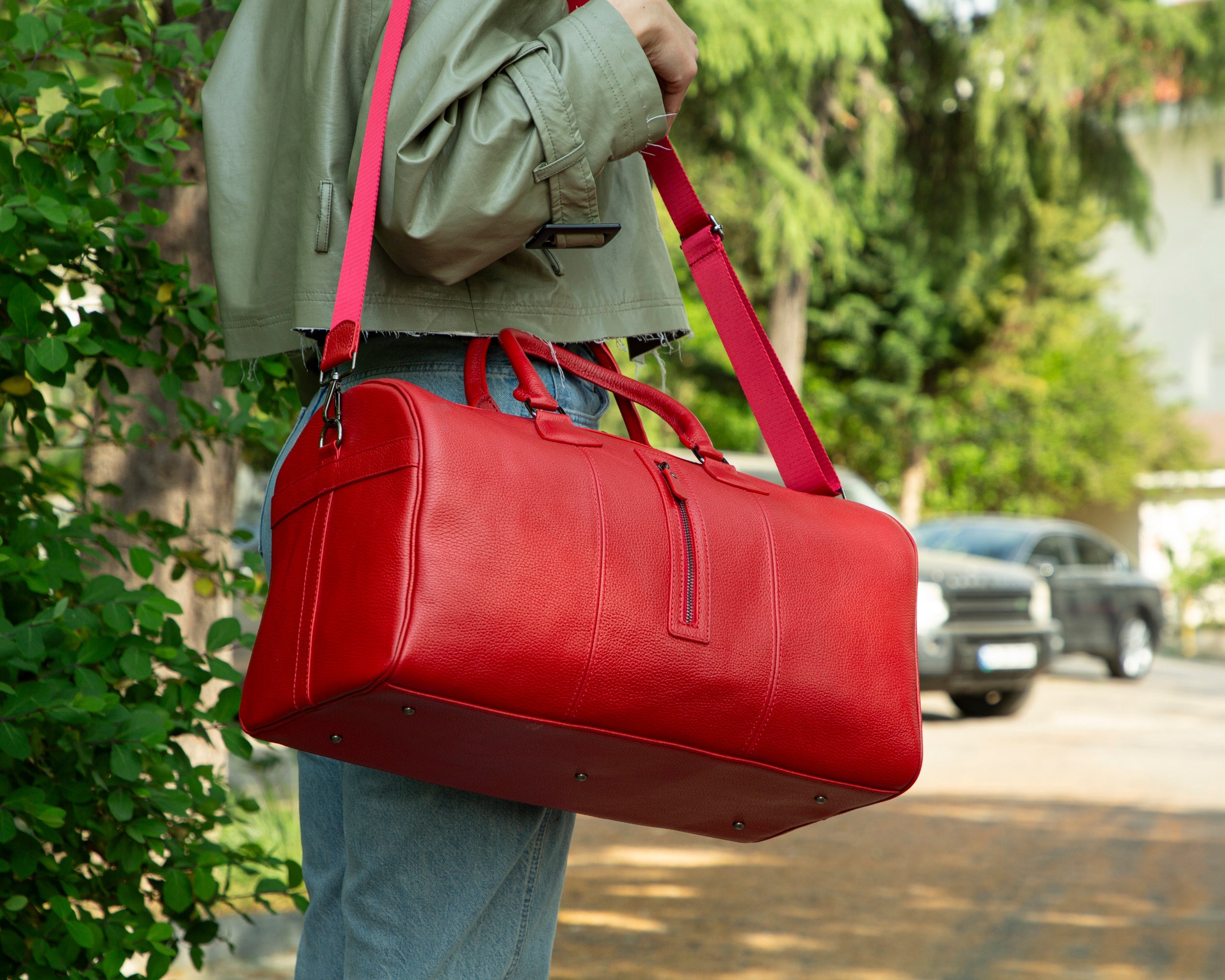 Red Leather Duffle Bag