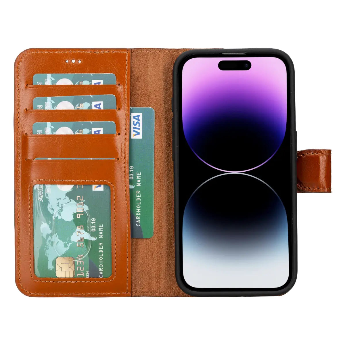 Burnished Tan Leather Wallet Case for iPhone 15 Pro