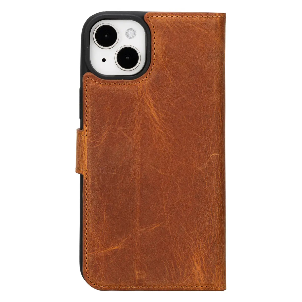 Camel Brown Leather Wallet Case for iPhone 15