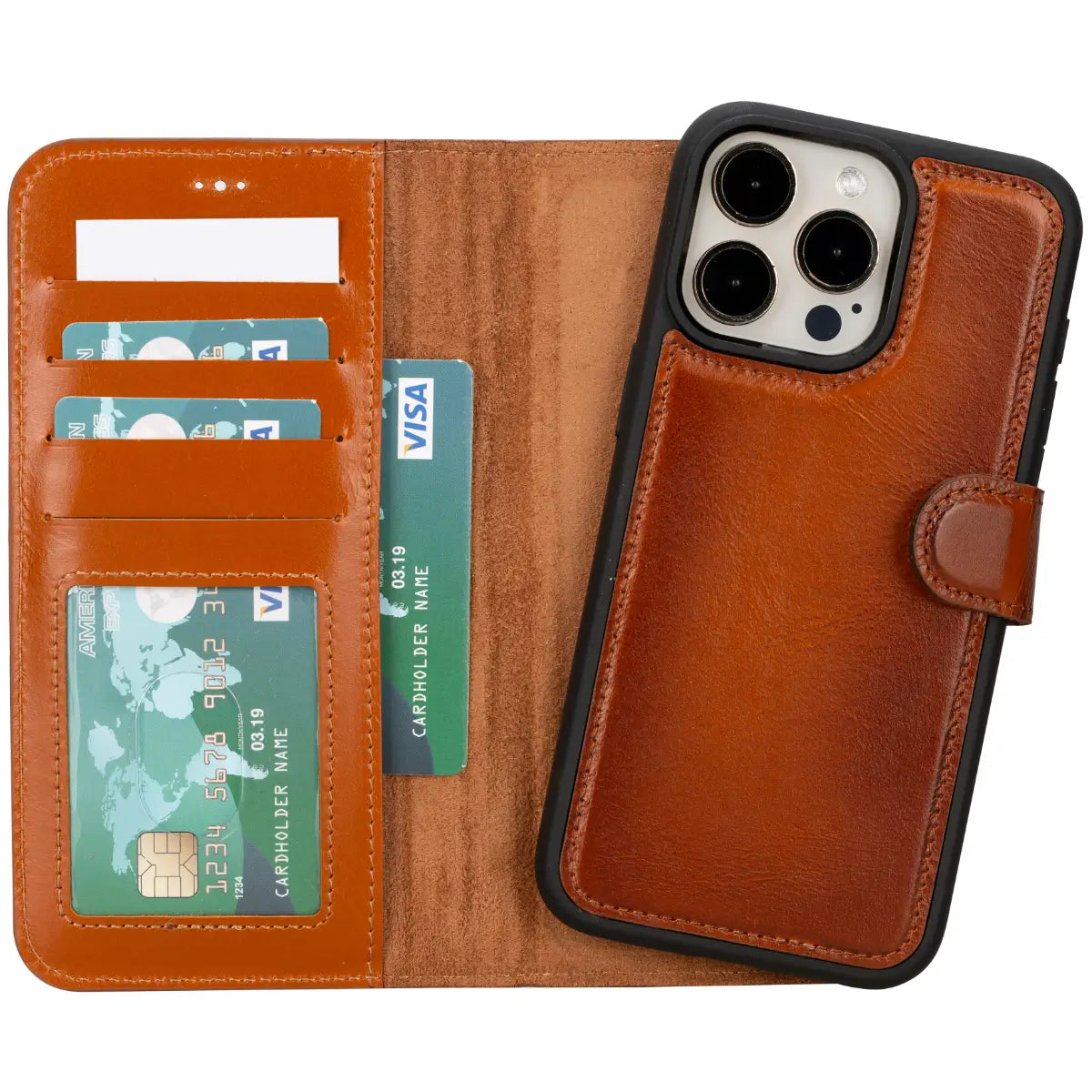 Burnished Tan Leather Wallet Case for iPhone 15 Pro Max