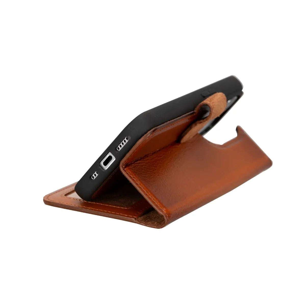 Burnished Tan Leather Wallet Case for iPhone 15 Pro