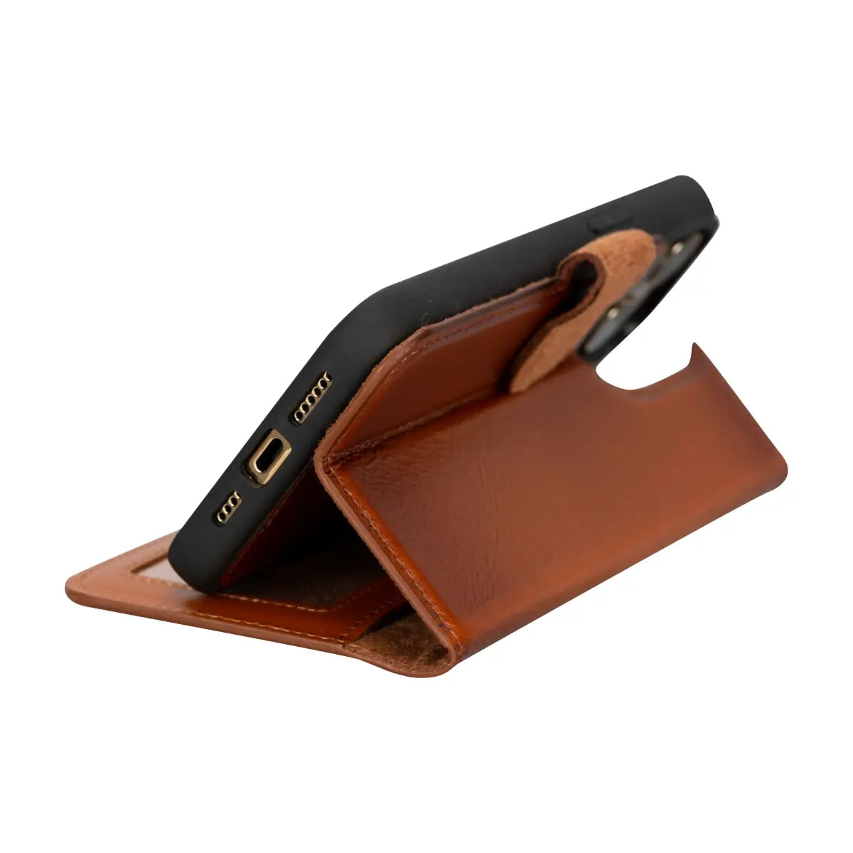Burnished Tan Leather Wallet Case for iPhone 15 Pro Max