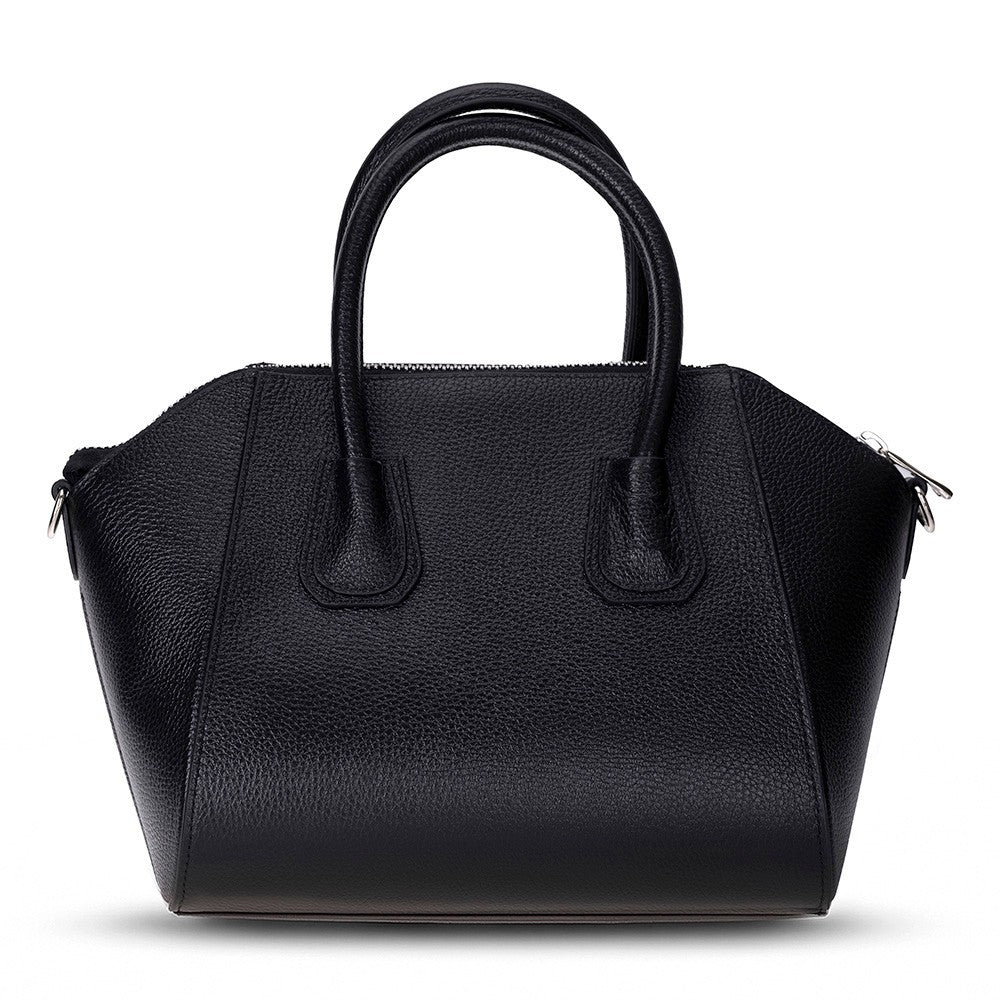 Alessia women's leather bag in black, medium size, front view