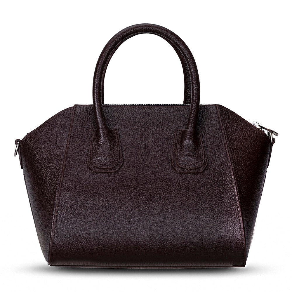 Back angle view of Alessia women's dark brown leather bag