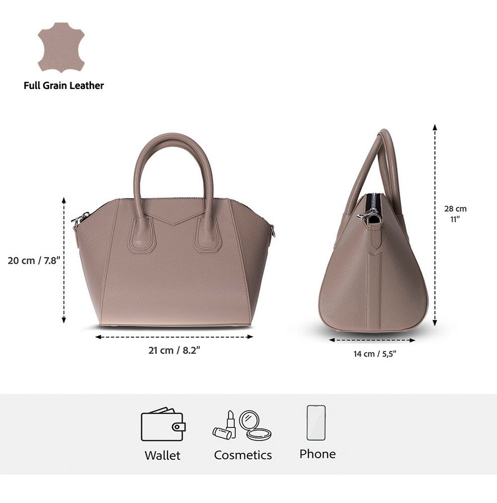 Alessia women's mink leather bag with dimensions and strap length