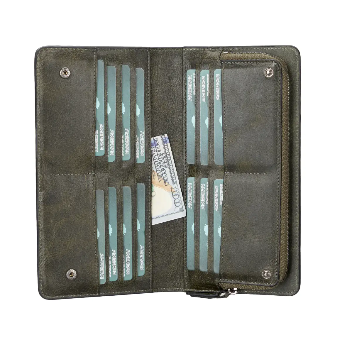 Women's Bifold Leather Wallet-Green (Ascona)