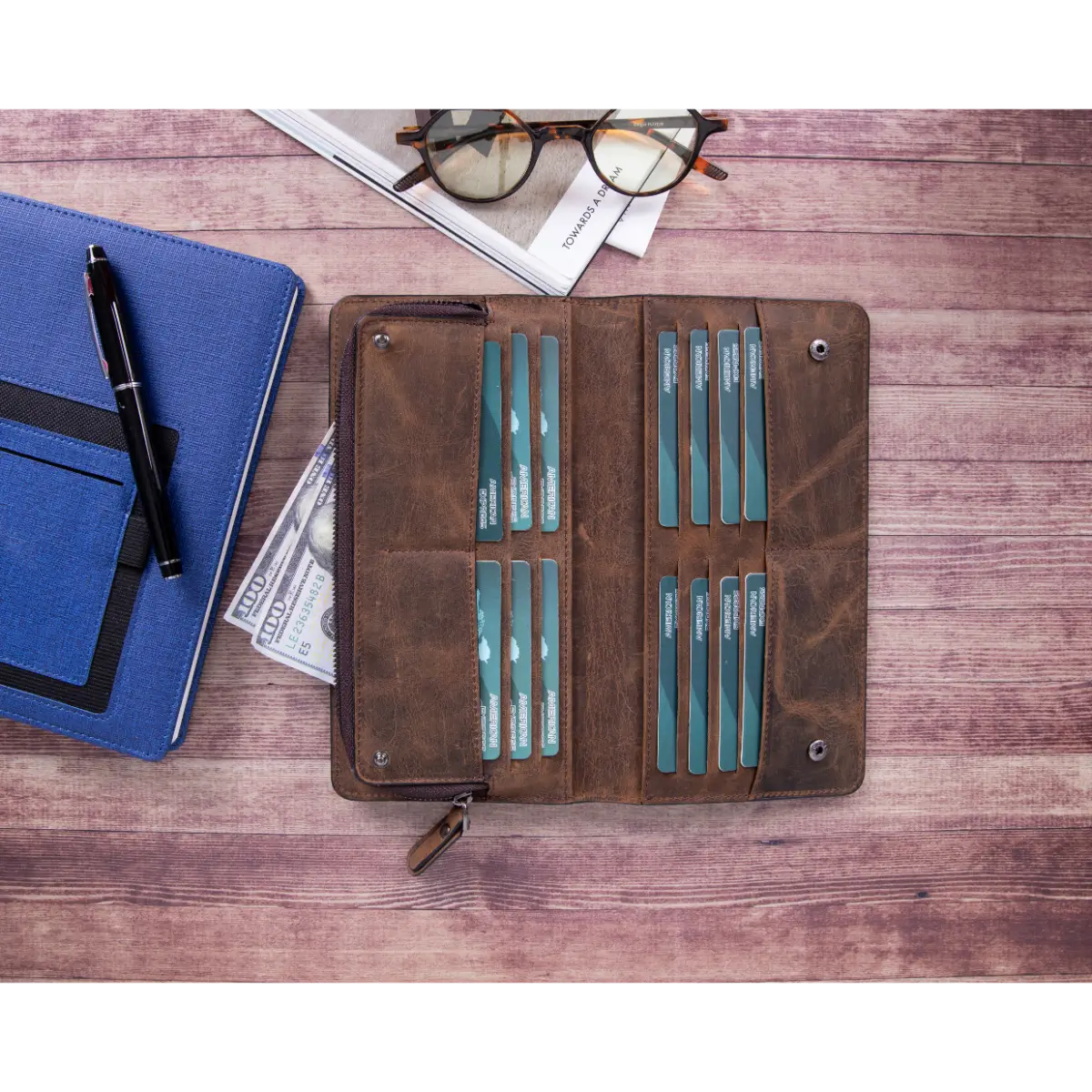 Women's Bifold Leather Wallet-Brown (Ascona)