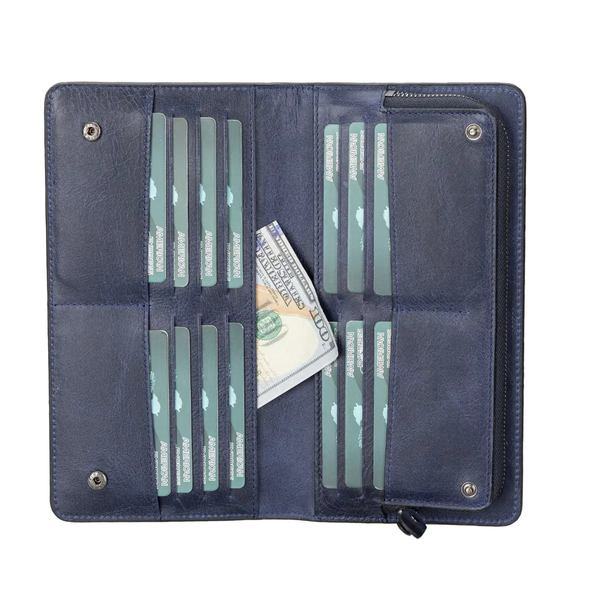 Women's Bifold Leather Wallet-Blue (Ascona)