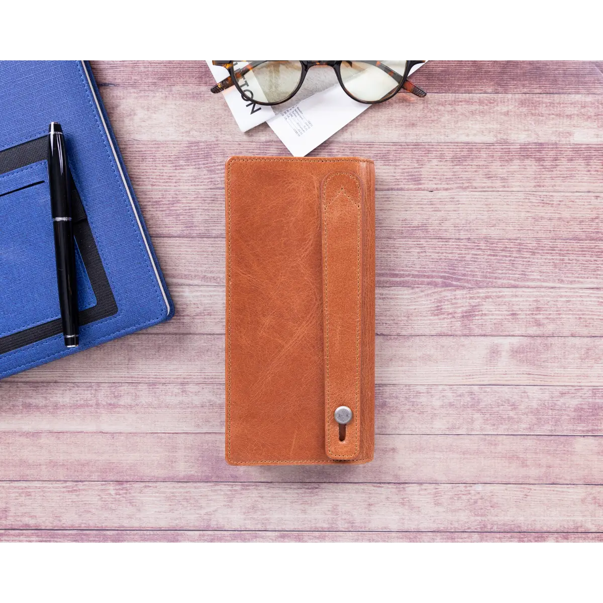 Women's Bifold Leather Wallet-Camel Brown (Basel)