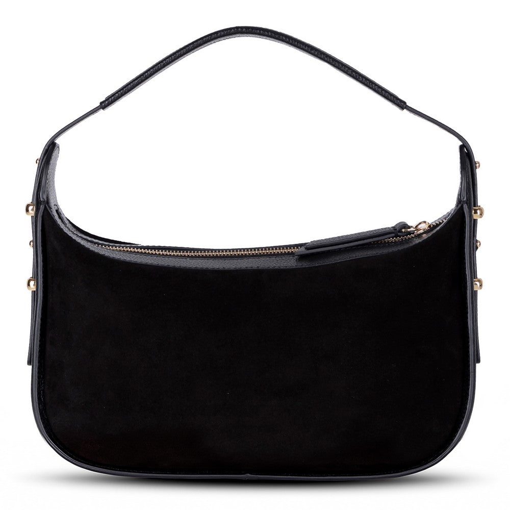 Back angle view of Bellara women's black leather bag