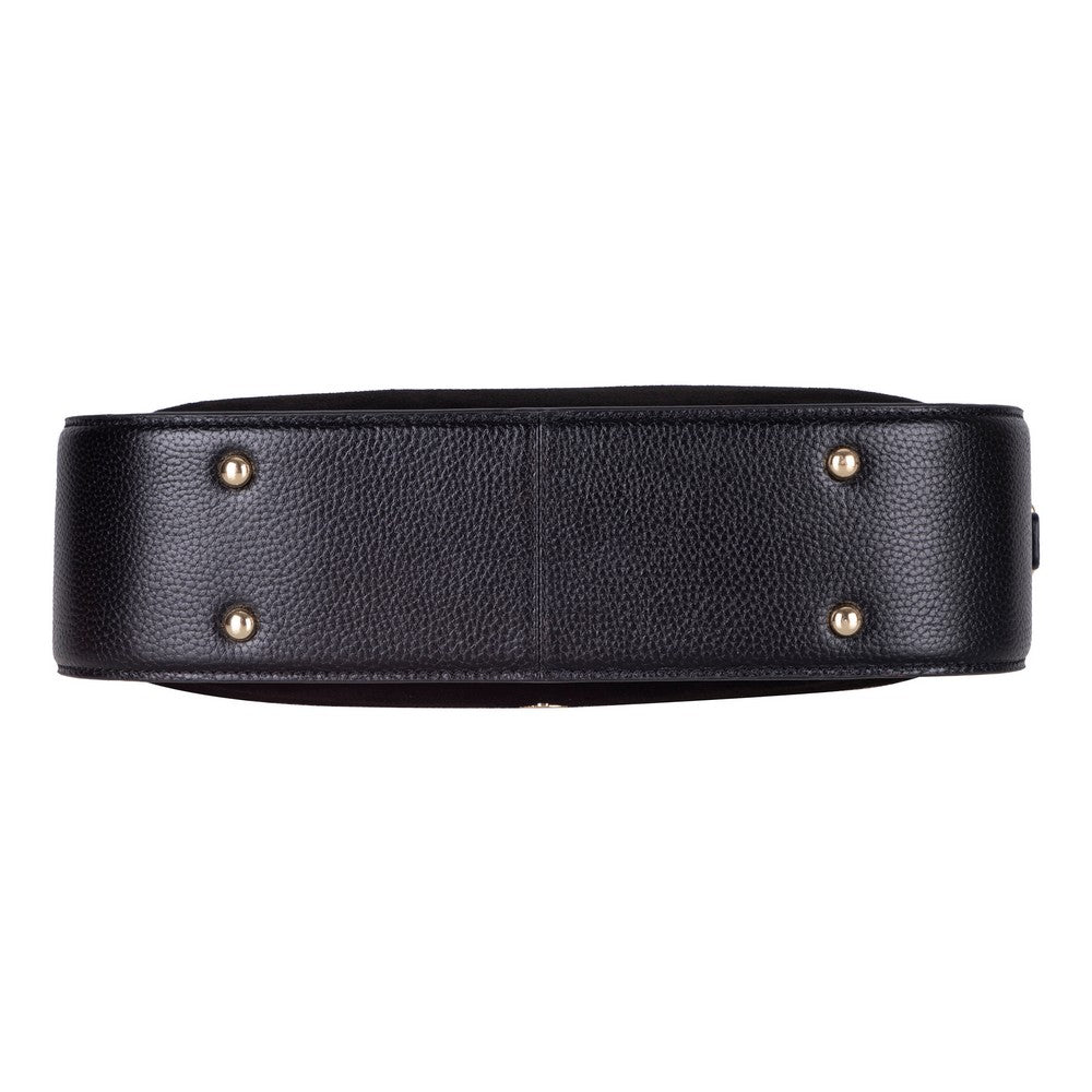 Bottom view of Bellara women's black leather bag structure