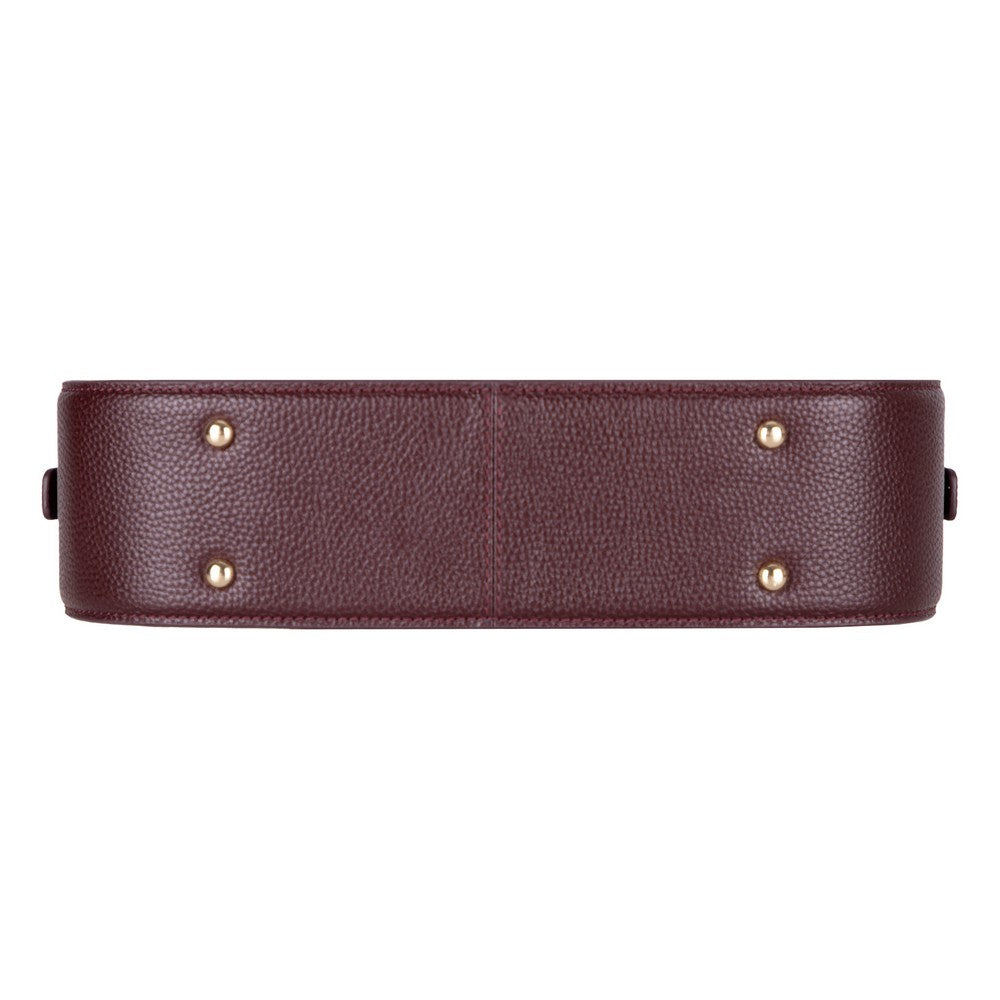 Bottom view of Bellara women's Burgundy leather bag structure