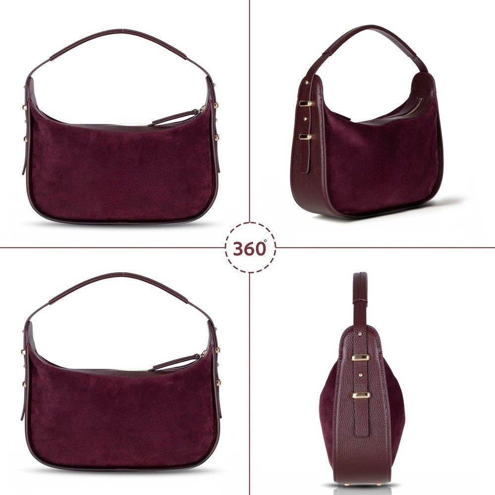 Bellara women's leather bag in Burgundy showing multiple angles