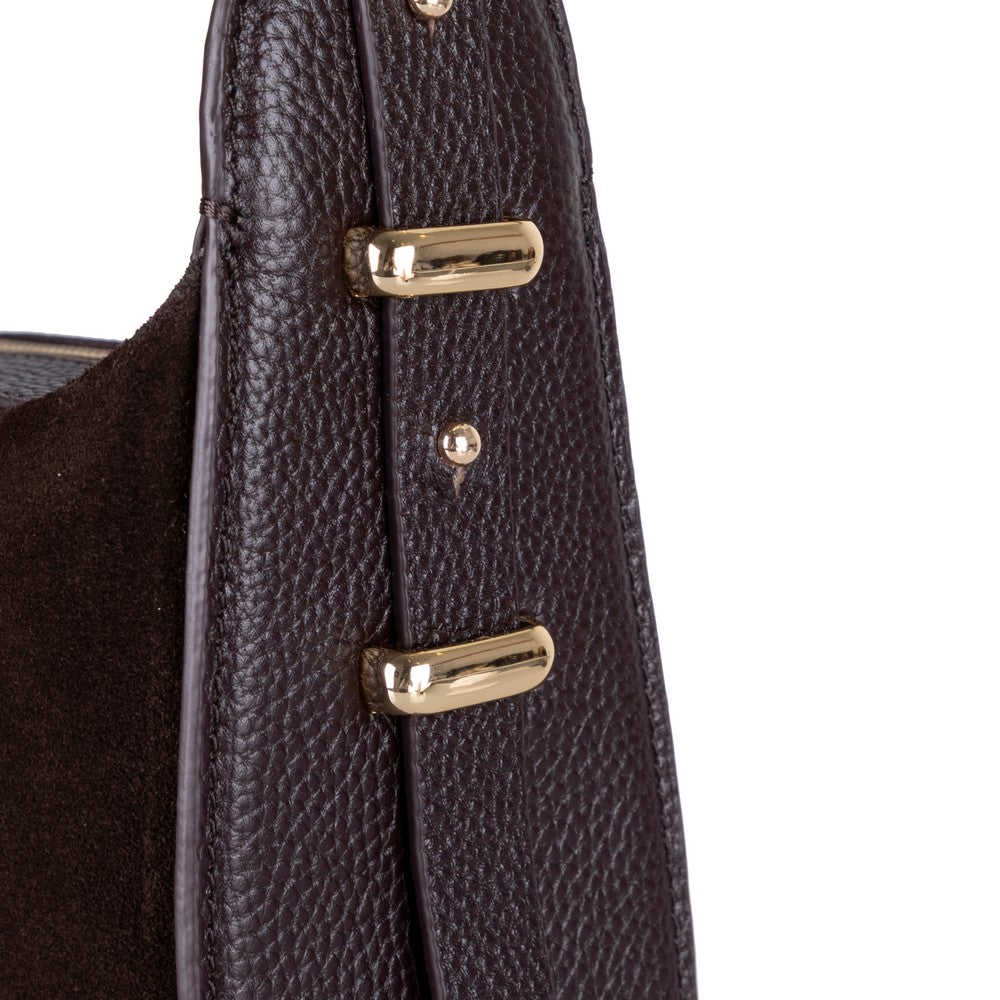 Side view of Bellara women's dark brown leather bag
