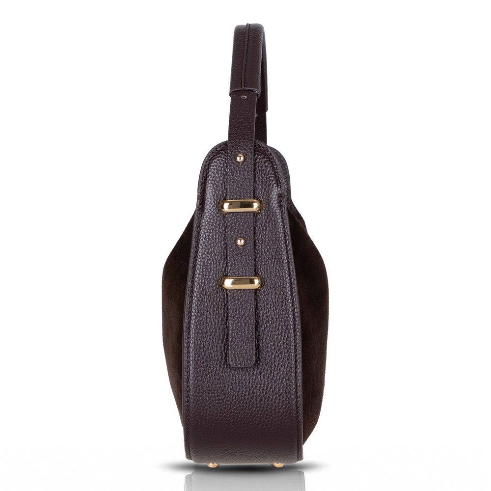 Side view of Bellara women's dark brown leather bag
