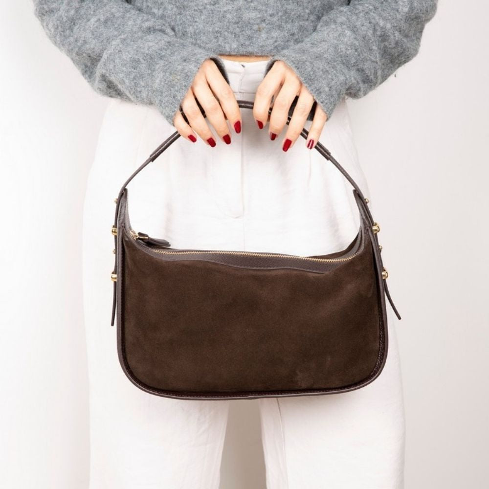 Bellara women's dark brown leather bag carried by hand