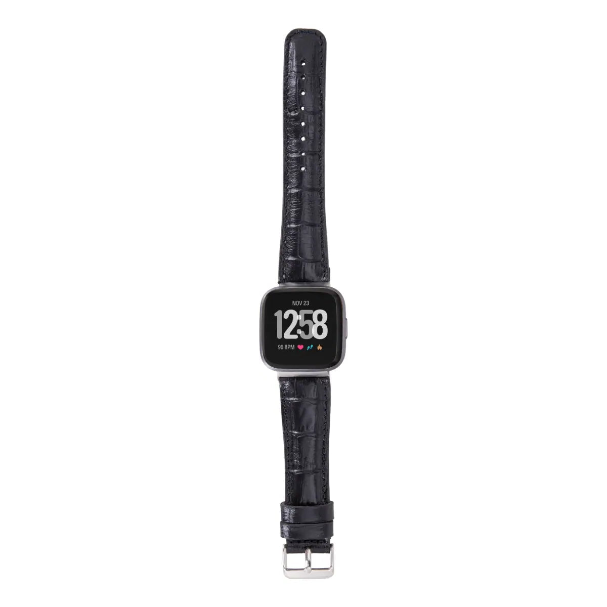 Black Croco Pattern Leather Fitbit Watch Band