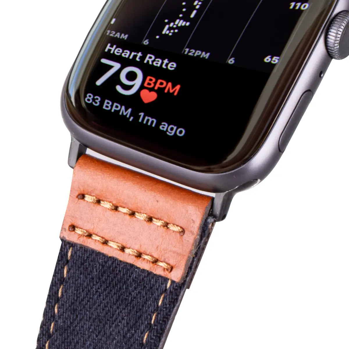Black Denim & Brown Leather Sport Apple Watch Band