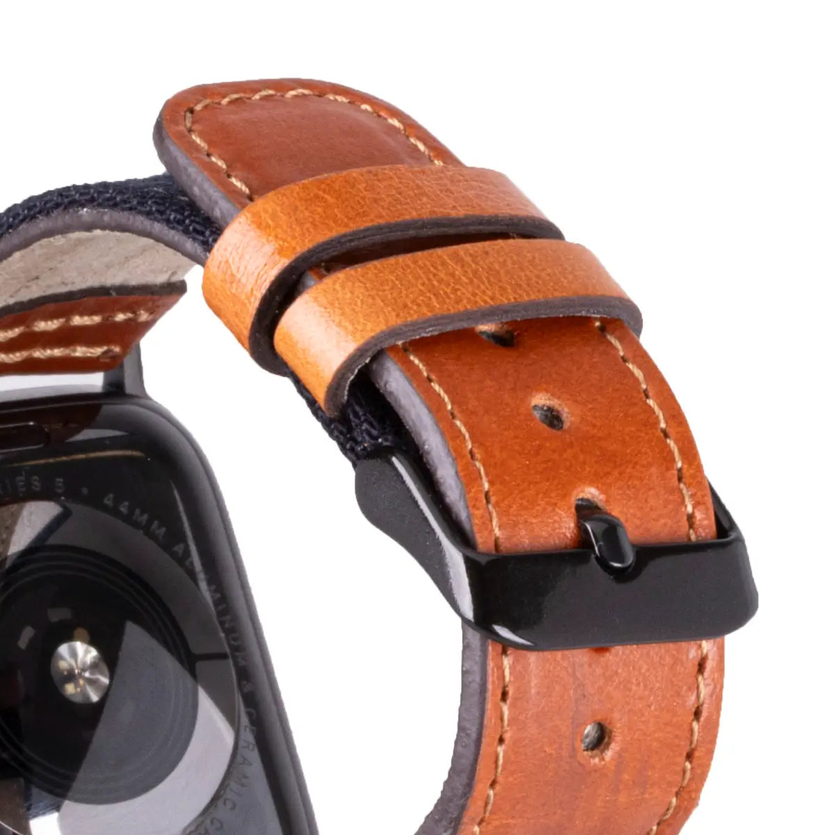 Black Denim & Brown Leather Sport Apple Watch Band
