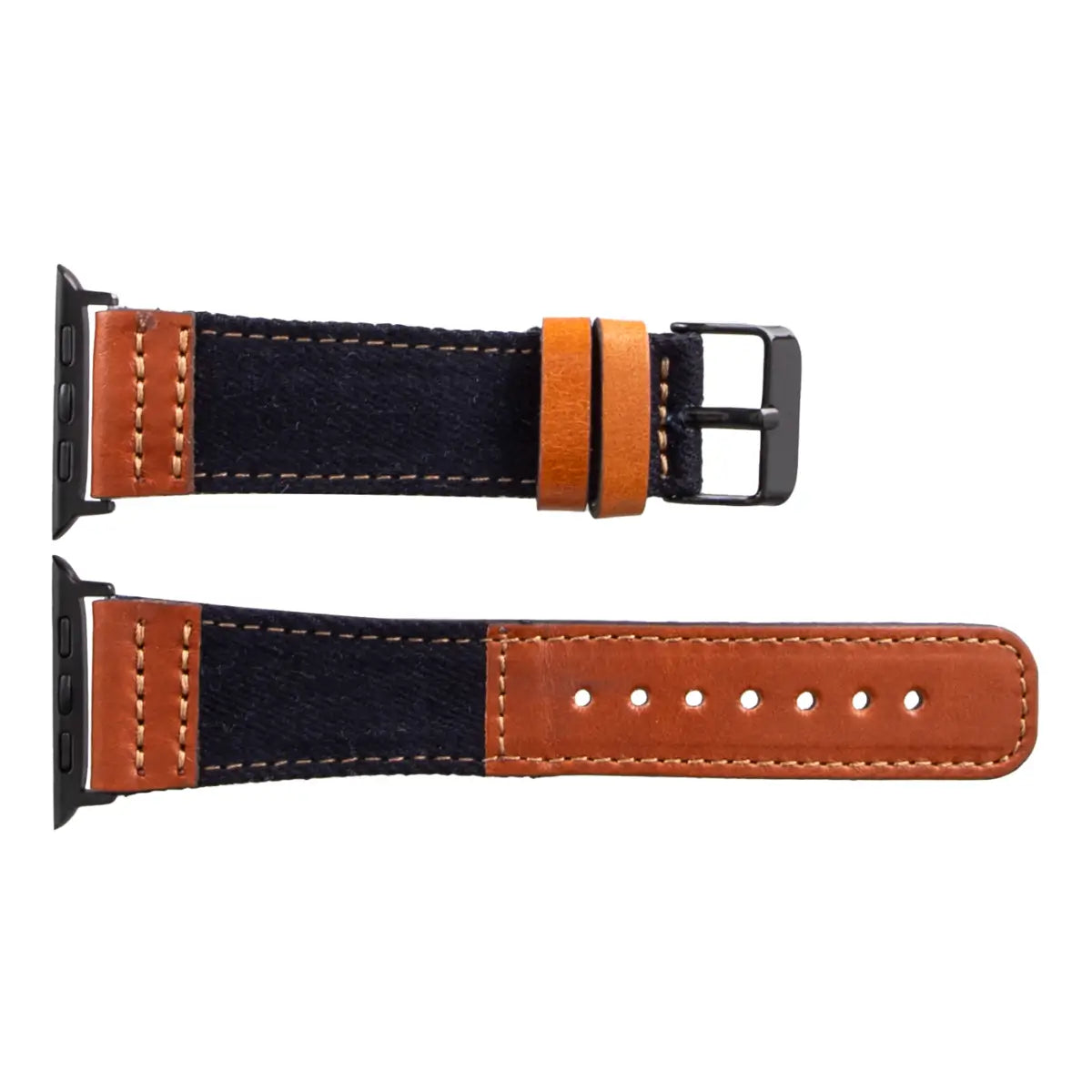 Black Denim & Brown Leather Sport Apple Watch Band