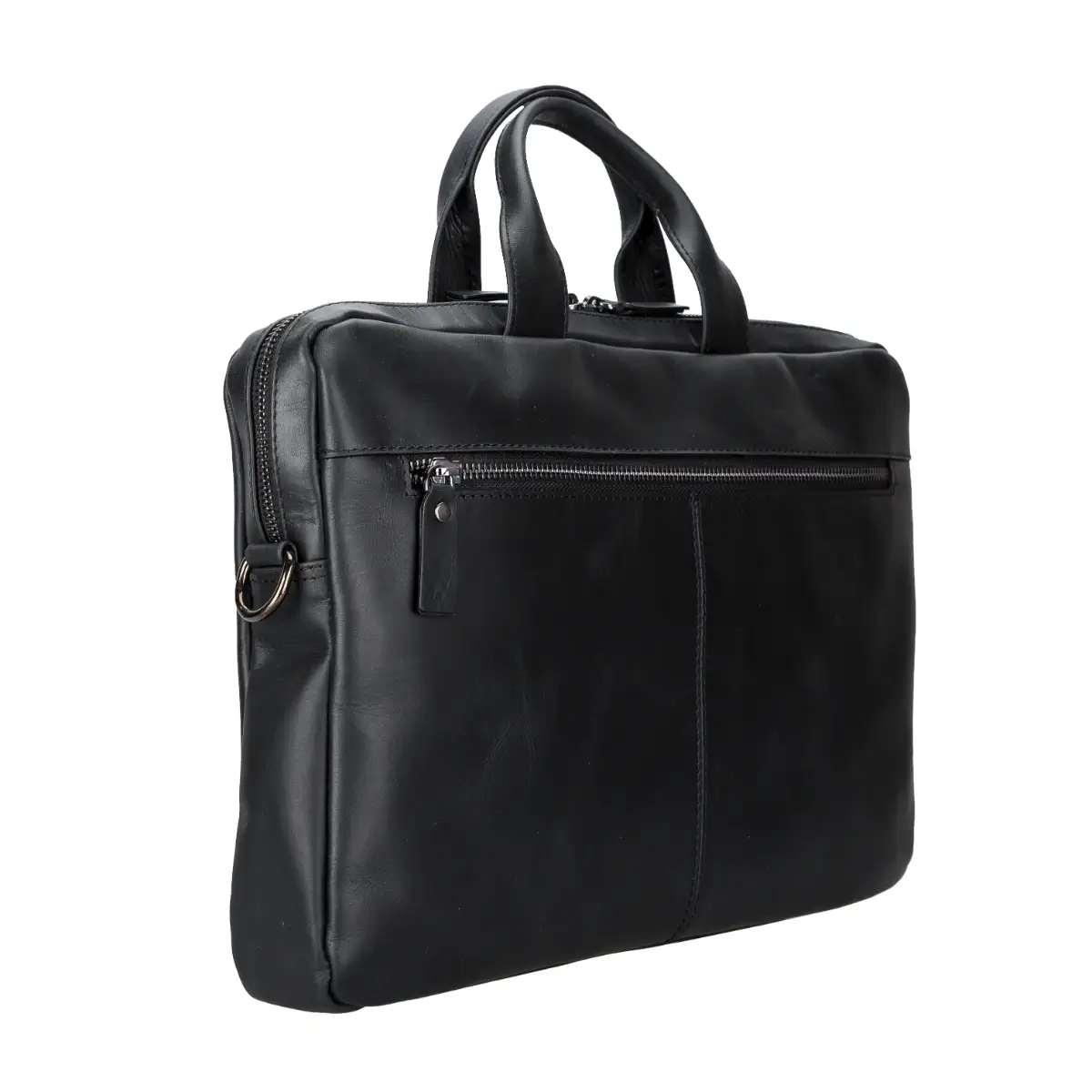 Black leather briefcase on a white background