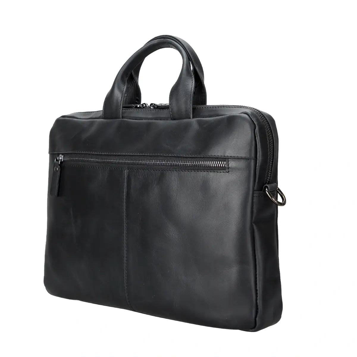 Black leather briefcase on a white background