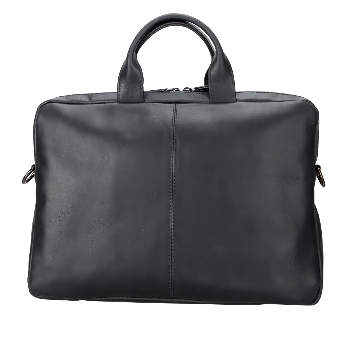 Black leather briefcase on a white background